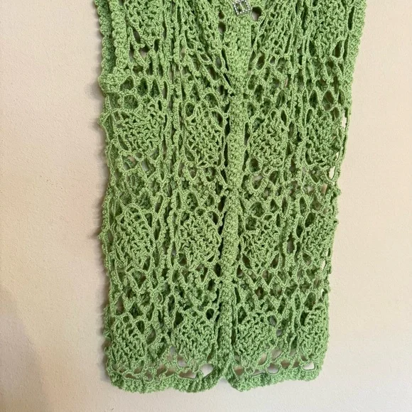 Vintage Hand Crochet Knit Vest Women’s Medium Green Sweater Sleeveless Boho - Picture 11 of 16